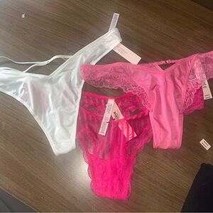 Victoria's Secret White and Pink Lace Panty Trio